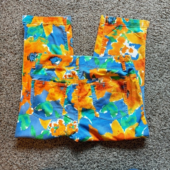 Jones New York Blue & Orange Floral Stretch Cropped Sport Pants, Womens Size 4 - Picture 2 of 8
